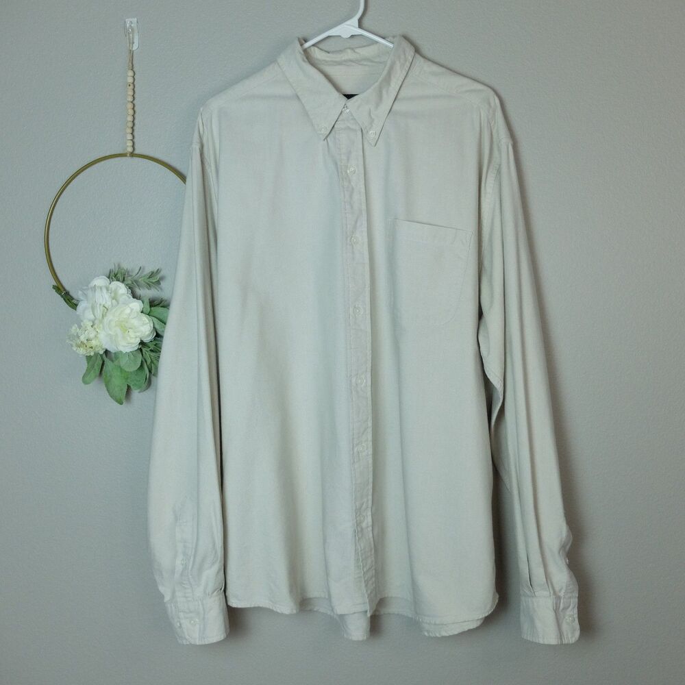 Eddie Bauer Cream Long Sleeves Button Down Shirt Size XL